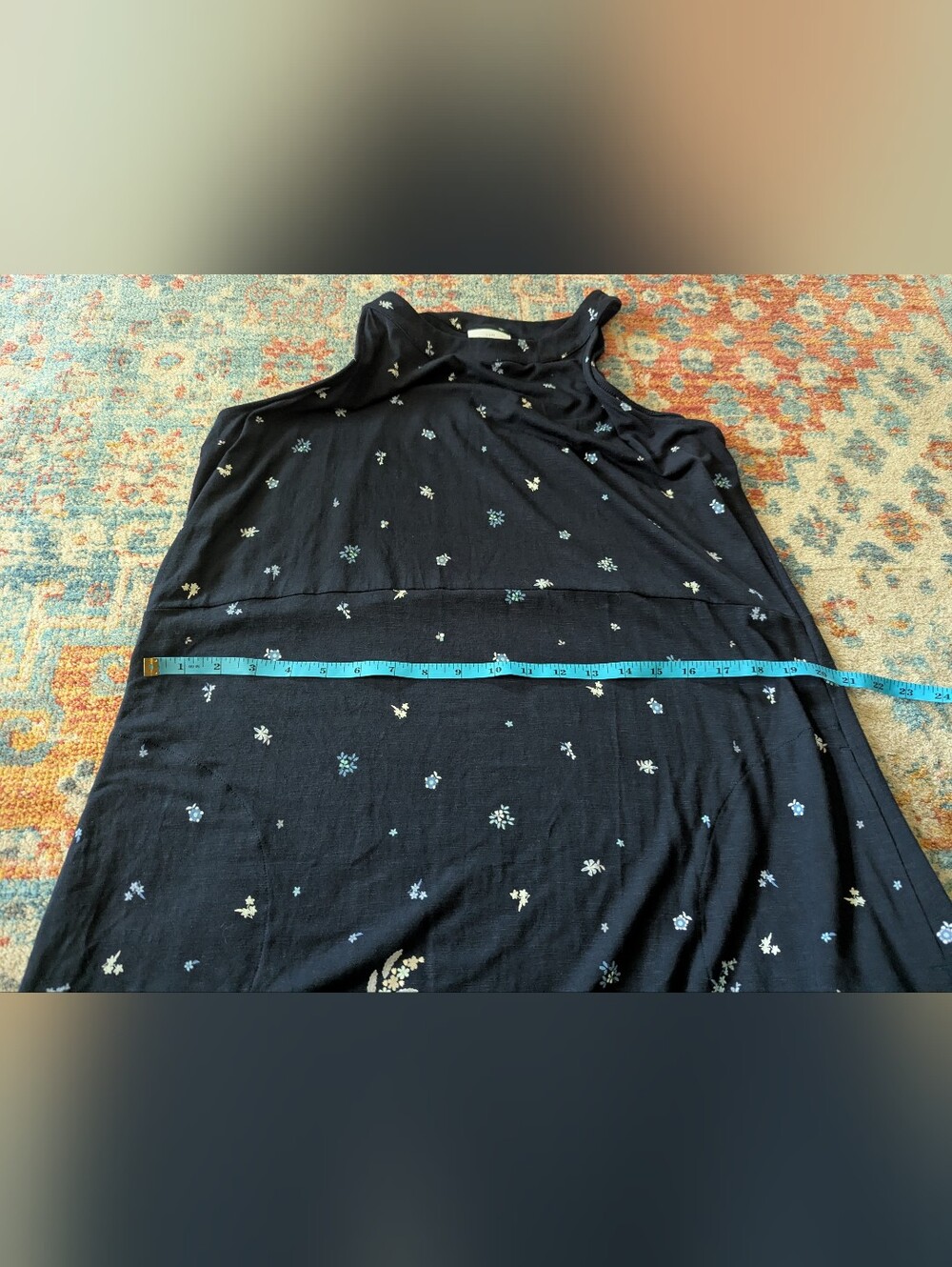 J.Jill Women's Large Paisley Floral Sleeveless Maxi Dress Navy Blue Jersey Knit - Picture 9 of 11